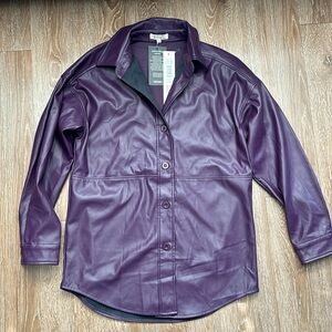 New! Badgley Mischka purple faux leather shirt jacket/shacket